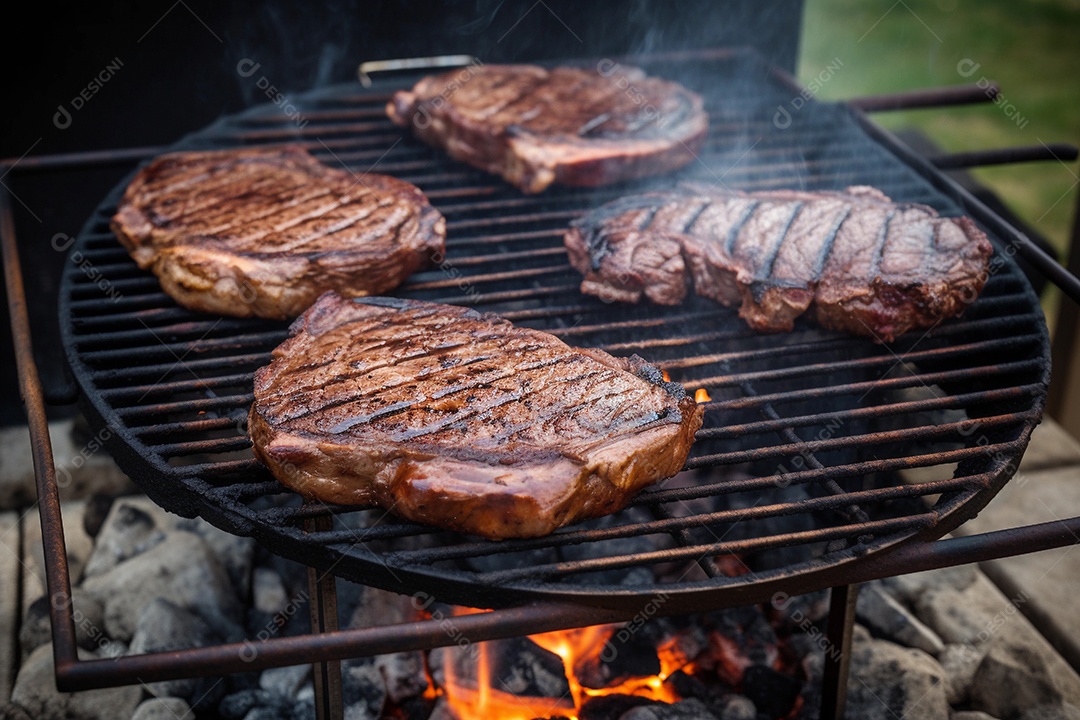 Grelhar bife na festa de churrasco, carne bovina em uma grelha.