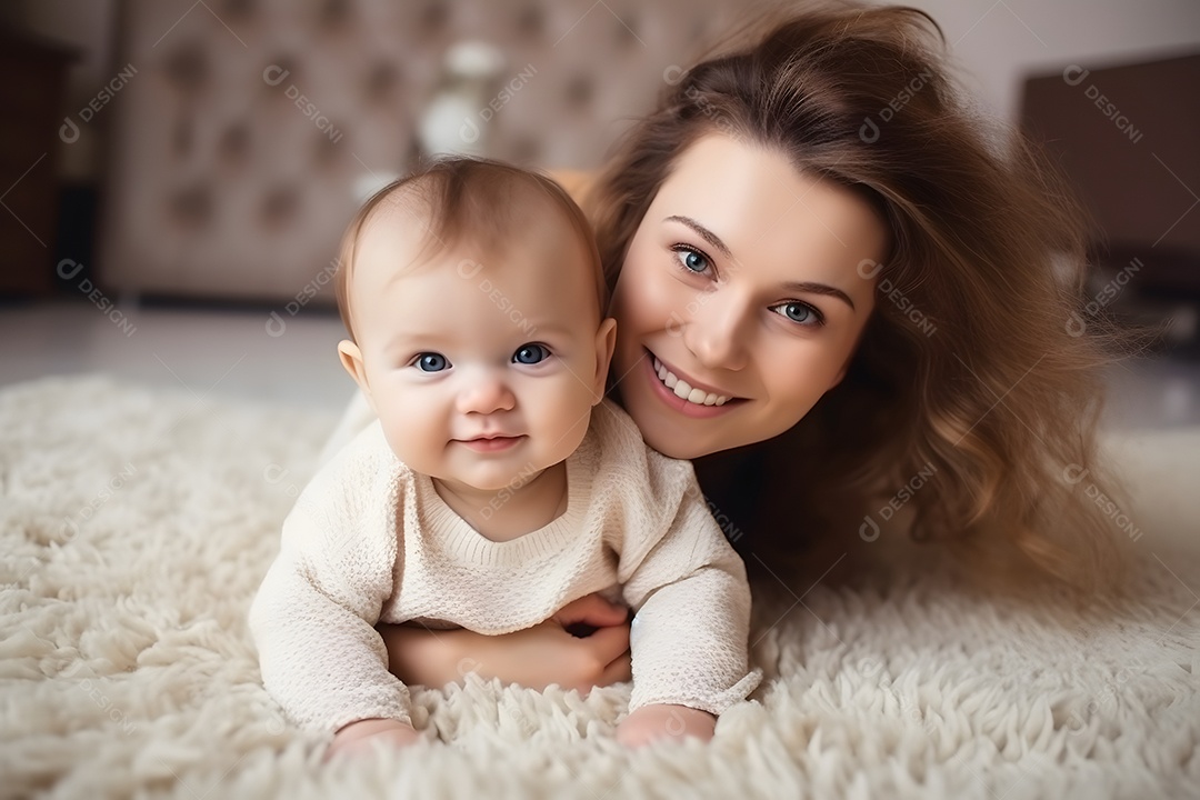Mãe Sorrindo Segurando Seu Bebê Imagem Inteligência Artificial