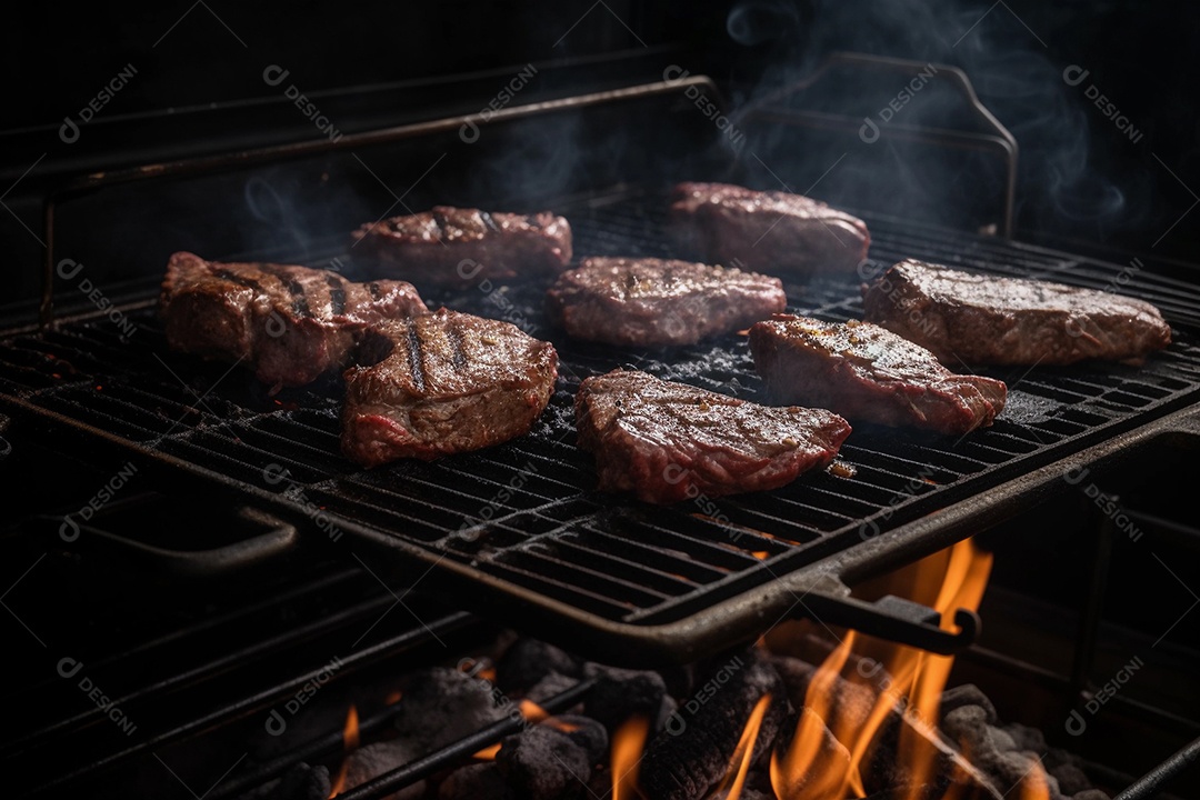 Grelhar bife na festa de churrasco, carne bovina em uma grelha.