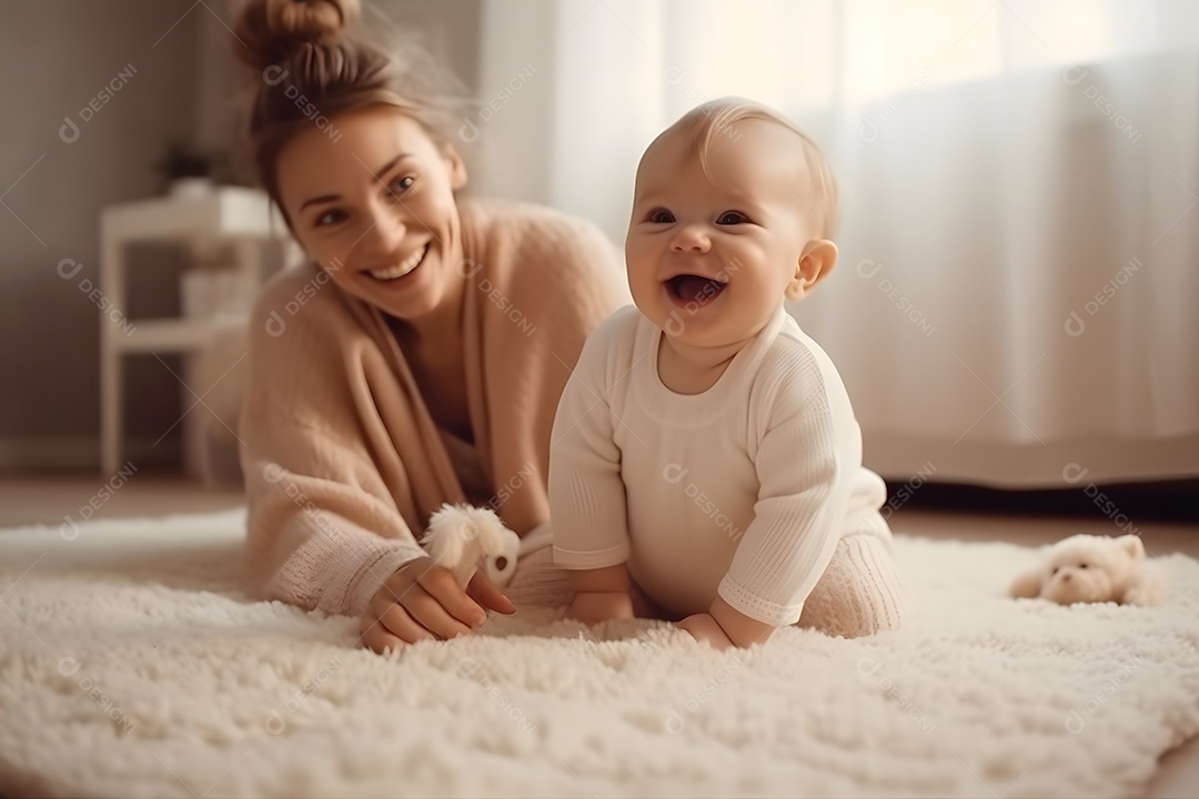Mãe Feliz Com Seu Bebê Sorrindo Imagem Inteligência Artificial
