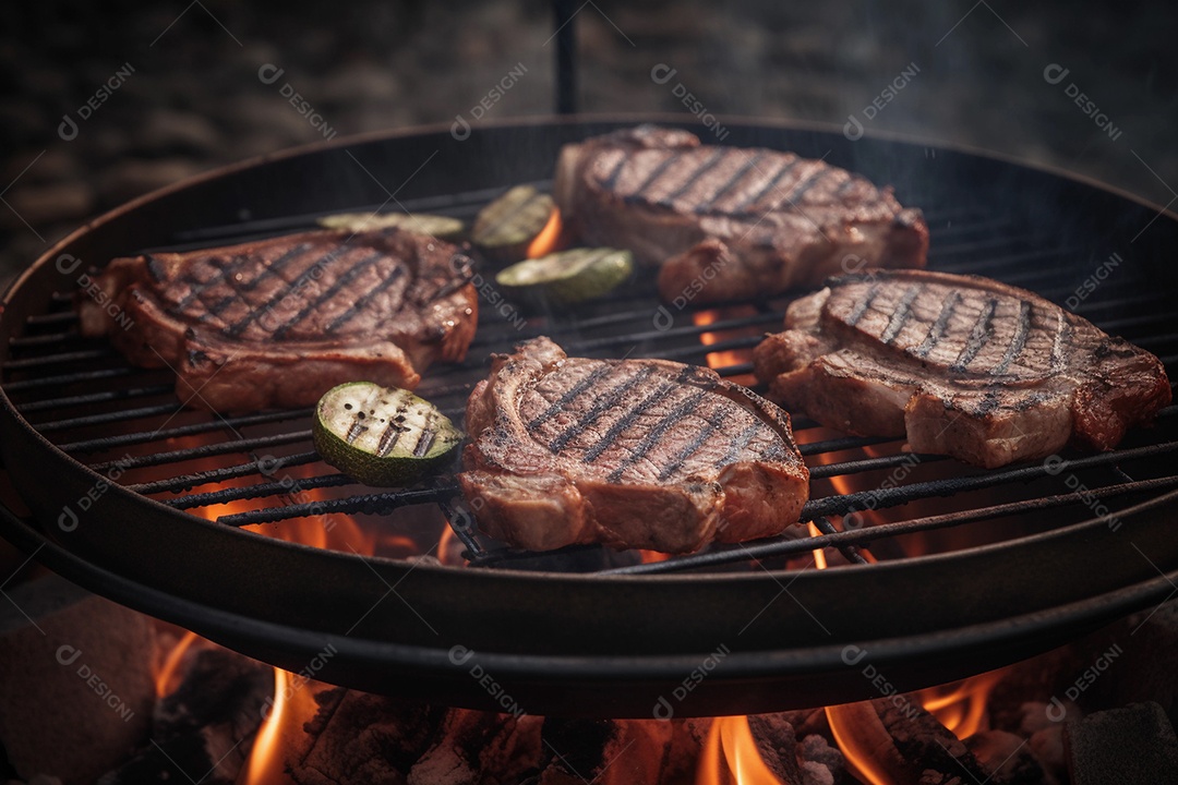 Grelhar bife na festa de churrasco, carne bovina em uma grelha.