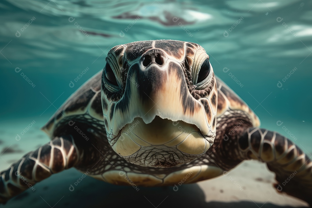 Tartaruga marinha olhando para a câmera belo fundo gerado por IA