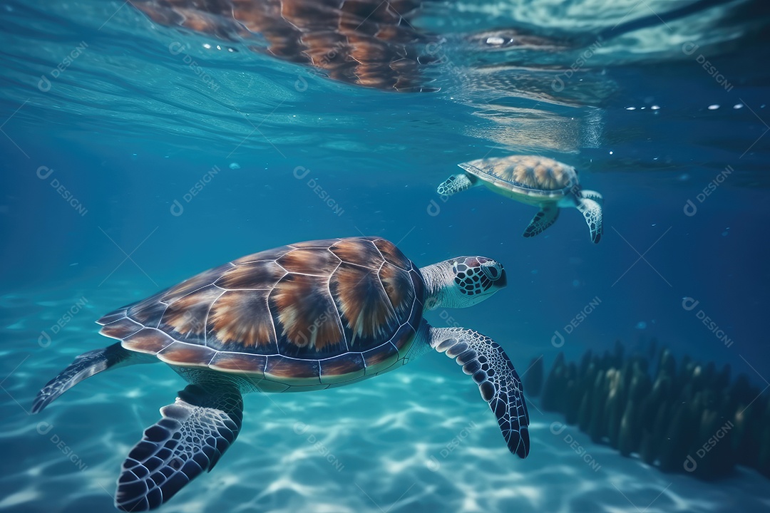 Tartaruga marinha olhando para a câmera belo fundo gerado por IA