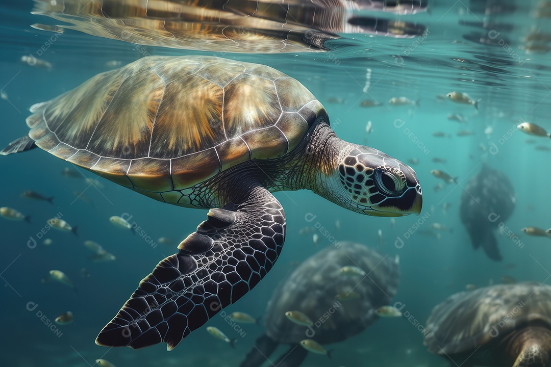 Tartaruga marinha olhando para a câmera belo fundo gerado por IA