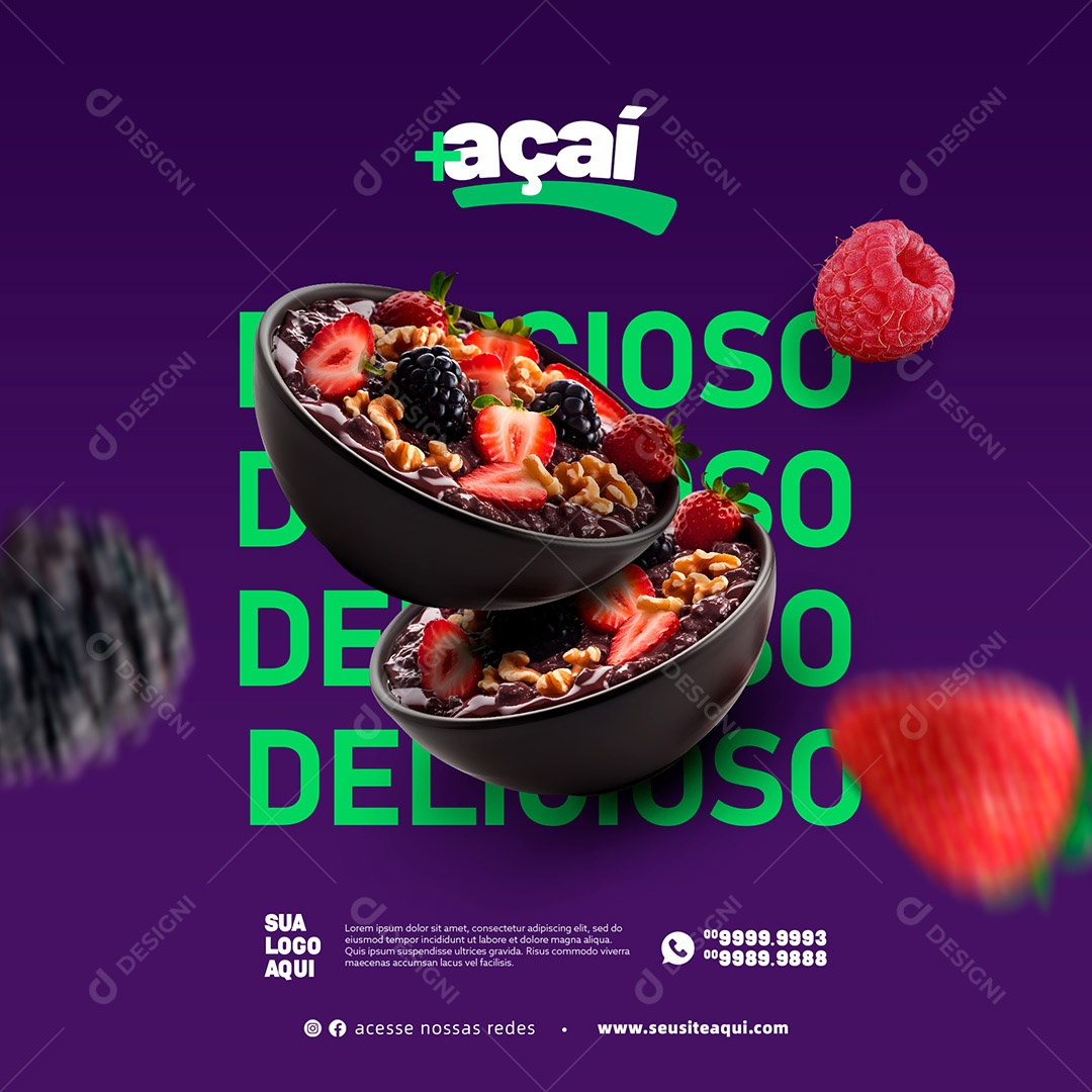Açaí Delicioso Açaiteria Social Media PSD Editável