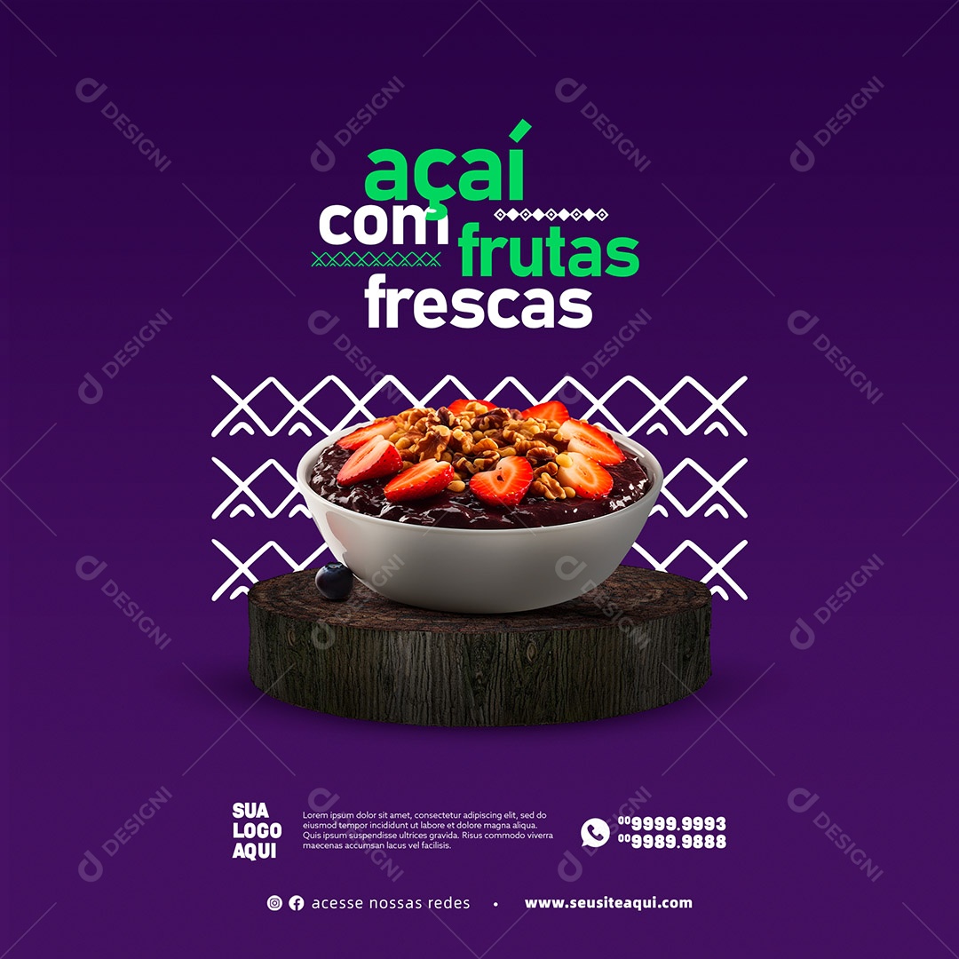 Açaí Com Frutas Frescas Açaiteria Social Media PSD Editável