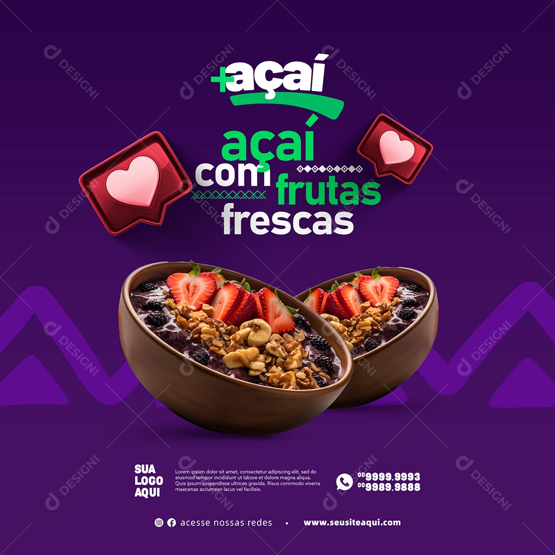 Açaí Com Frutas Frescas Açaiteria Social Media PSD Editável