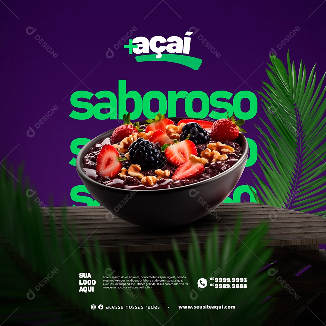 Açaí Saboroso Açaiteria Social Media PSD Editável