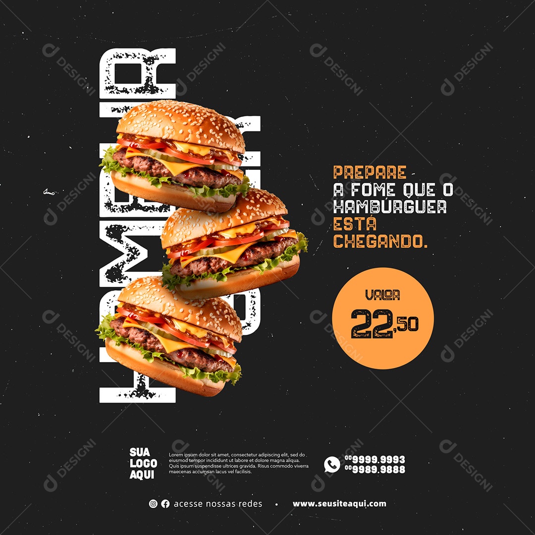 Hambúrguer Hamburgueria Social Media PSD Editável