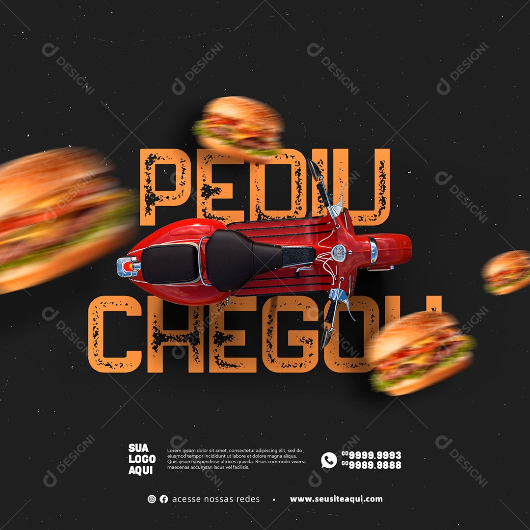 Pediu Chegou Delivery Hamburgueria Social Media PSD Editável