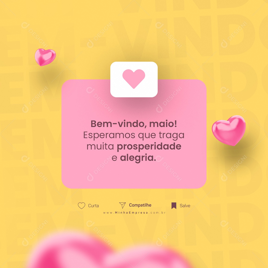 Bem-Vindo Maio Esperamos Que Traga Muita Prosperidade e Alegria Social Media PSD Editável