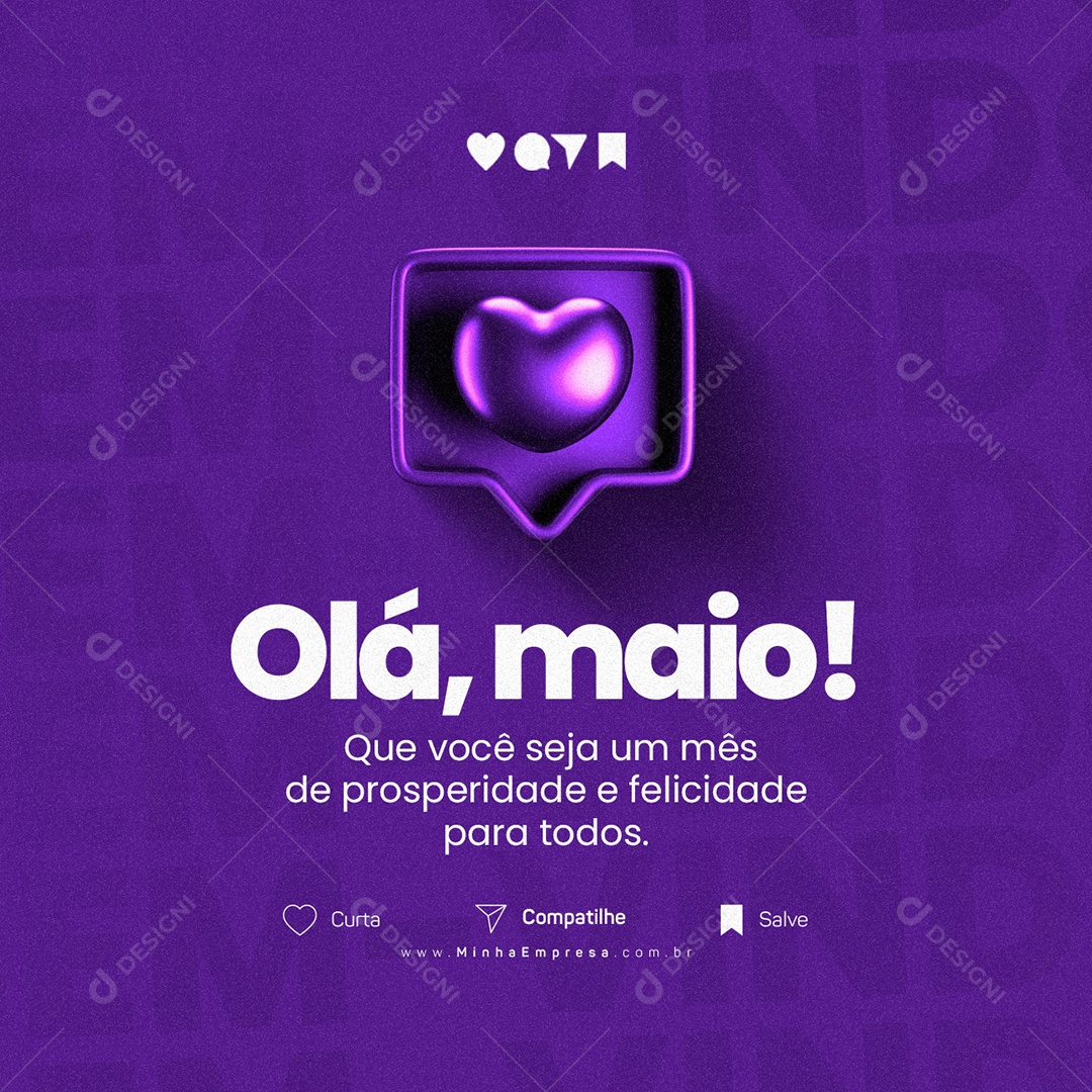 Olá Maio Que Você Seja Um Mês De Prosperidade e Felicidade Para Todos Social Media PSD Editável