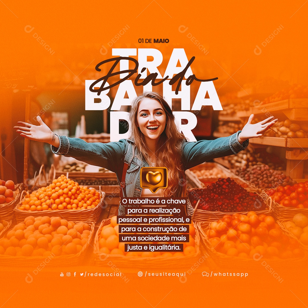 O Trabalho é a Chave Para A Realização Pessoal e Profissional Dia Do Trabalhador Social Media PSD Editável
