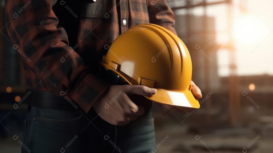 Pessoa visitante sobre uma obra.