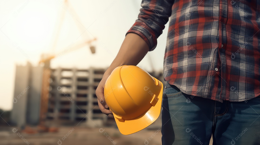 Pessoa visitante sobre uma obra.