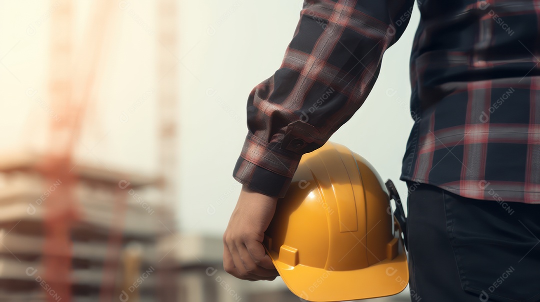 Pessoa visitante sobre uma obra.