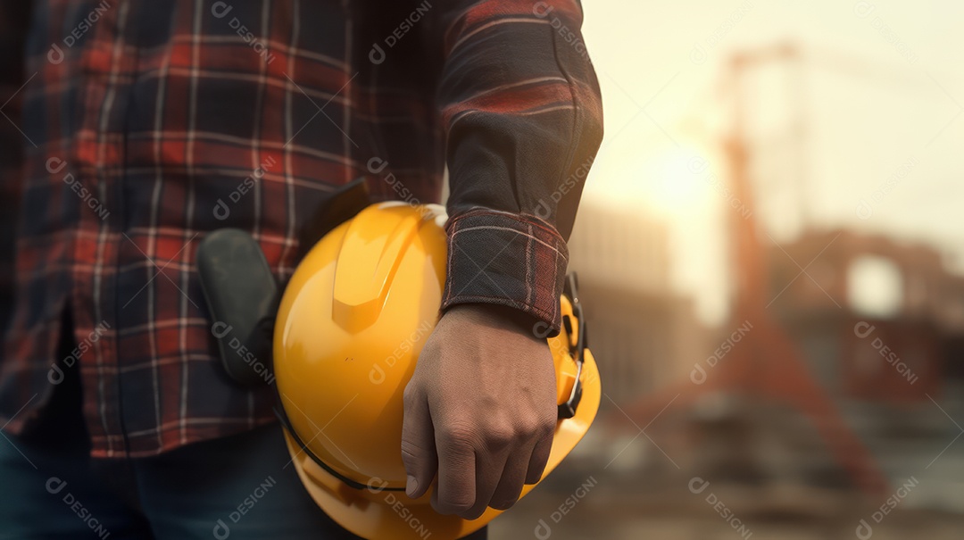 Pessoa visitante sobre uma obra.