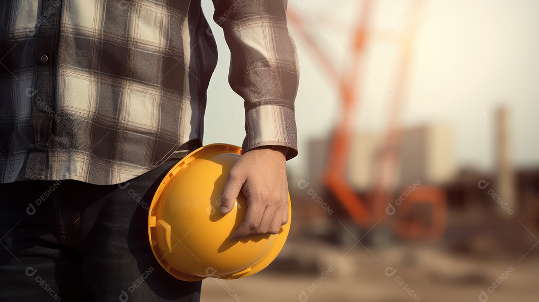 Pessoa visitante sobre uma obra.