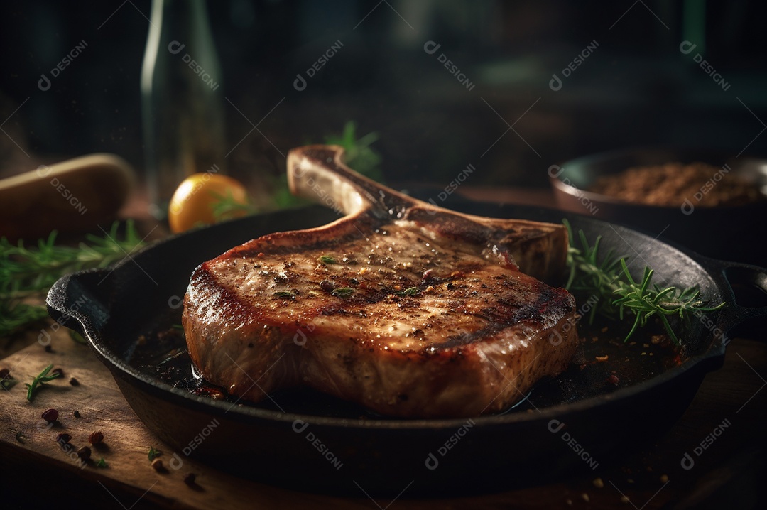 Costeletas de porco grelhadas ou assadas no osso com alho, alecrim e ervas finas.