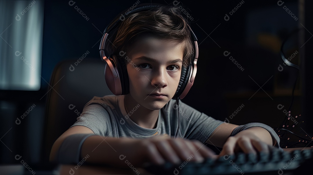 Jovem jogador sentado em uma mesa jogando videogame.