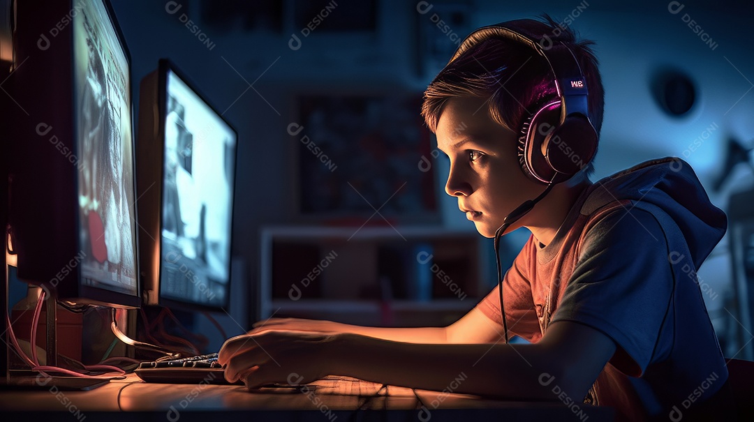 Jovem jogador sentado em uma mesa jogando videogame.