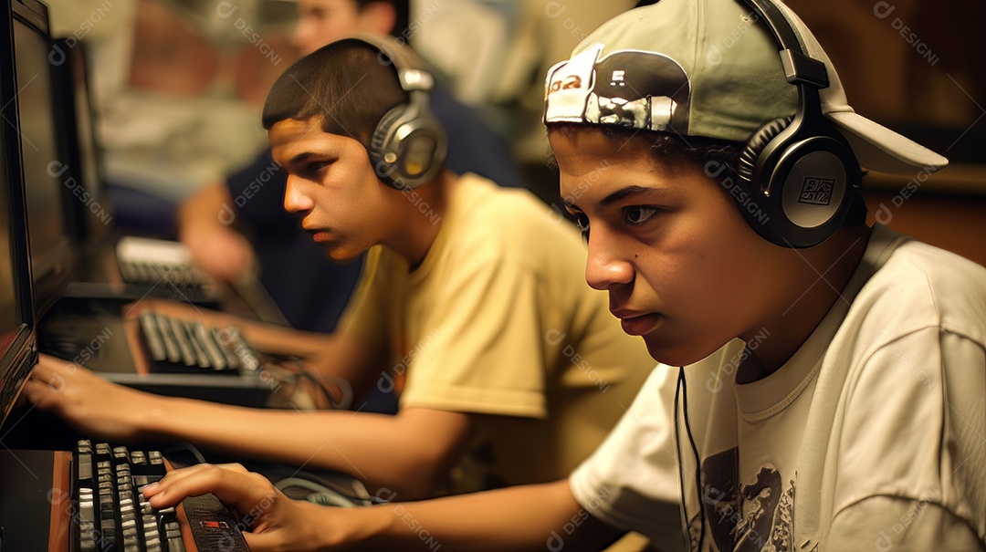 Jovem jogador sentado em uma mesa jogando videogame.