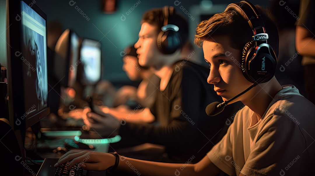 Jovem jogador sentado em uma mesa jogando videogame.