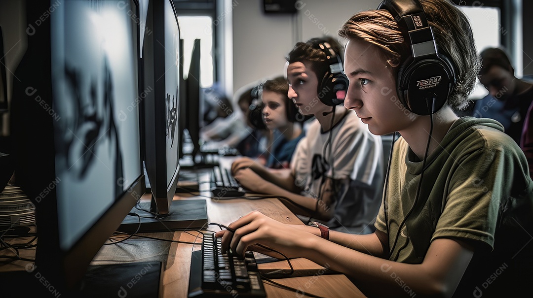 Jovem jogador sentado em uma mesa jogando videogame.