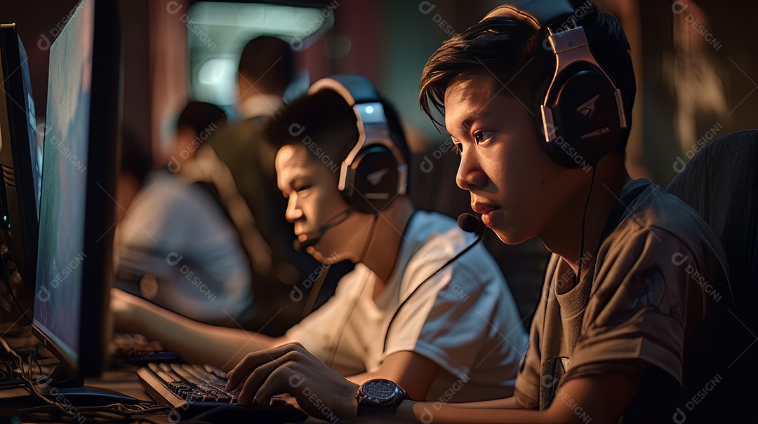 Jovem jogador sentado em uma mesa jogando videogame.