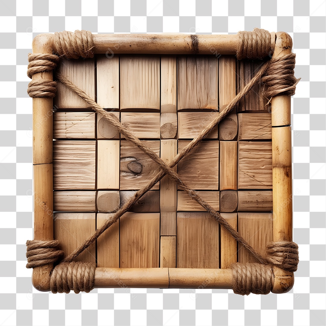 Elemento 3D De Madeira Quadrado Para Composição PNG Transparente