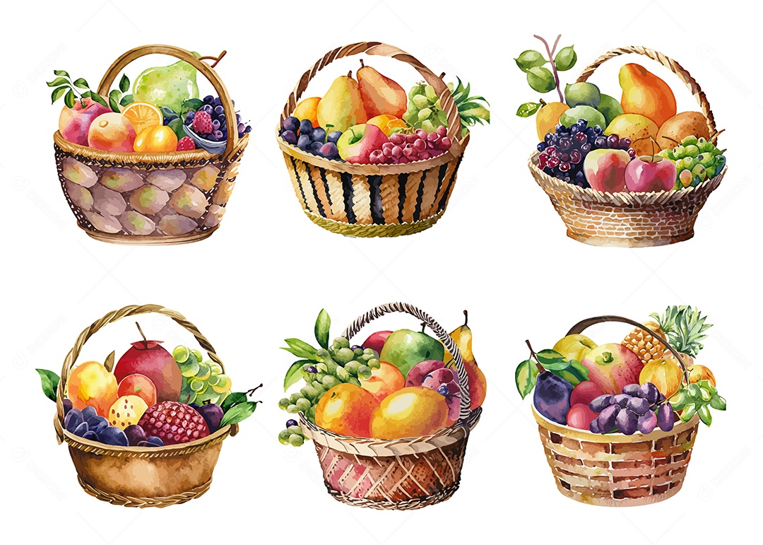 Desenho De Cesto de Frutas Ilustração Vetorial EPS