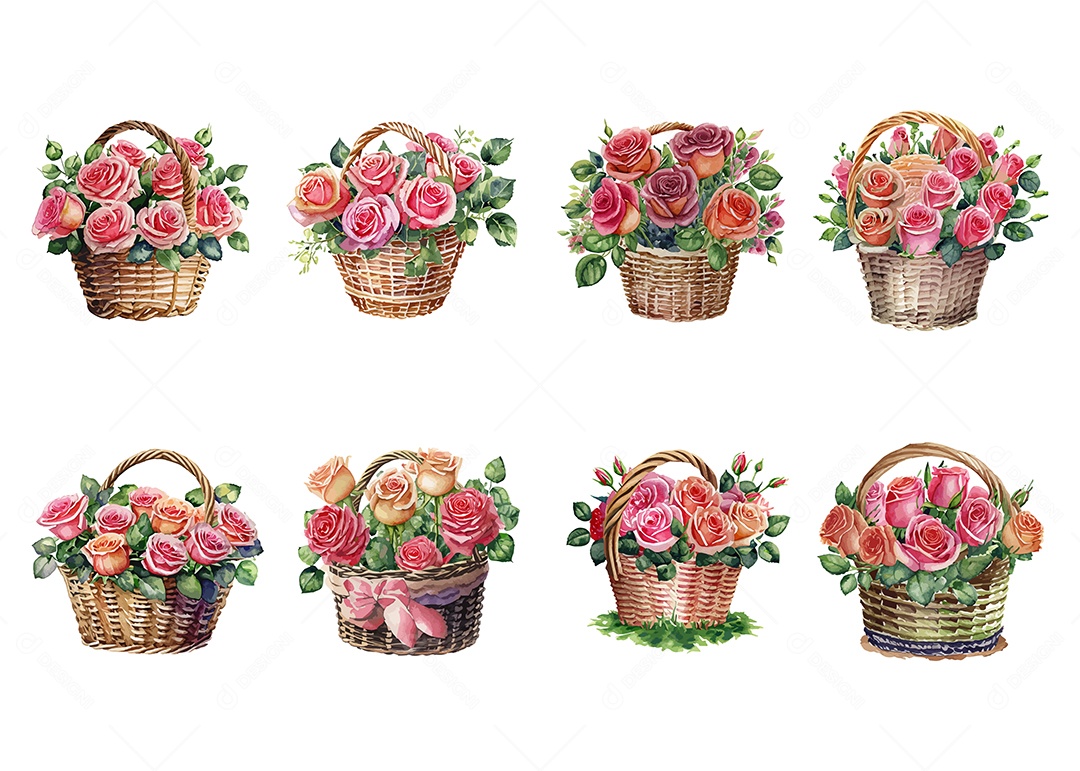 Desenho De Cesto de Flores Ilustração Vetorial EPS