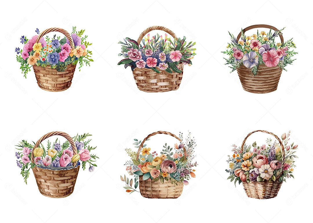 Desenho De Cesto de Flores Ilustração Vetorial EPS