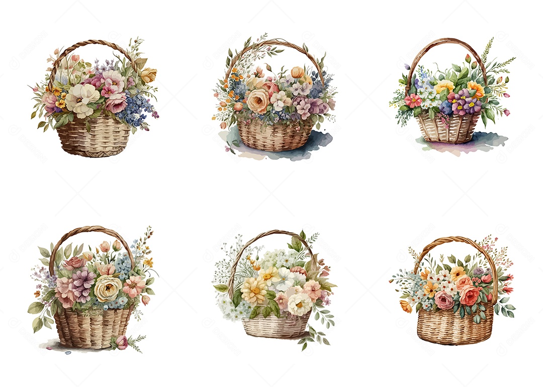 Desenho De Cesto de Flores Ilustração Vetorial EPS