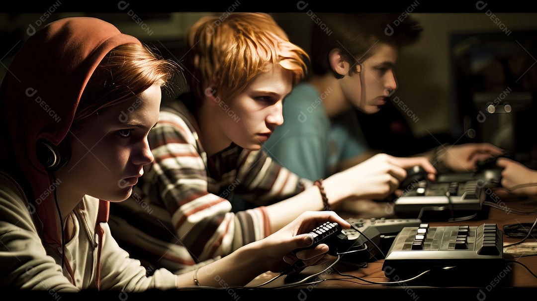 Jovem jogador sentado em uma mesa jogando videogame.