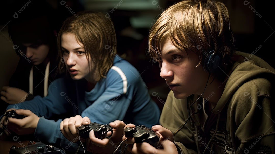 Jovem jogador sentado em uma mesa jogando videogame.