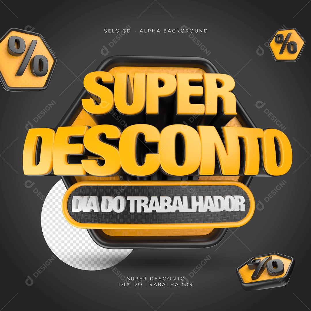 Selo 3D Dia Do Trabalhador Super Desconto Para Composição PSD