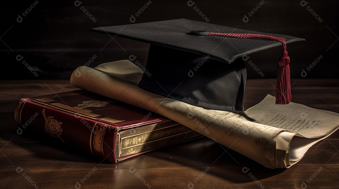 Placa de argamassa e um diploma de graduação aprendizagem de graduação.