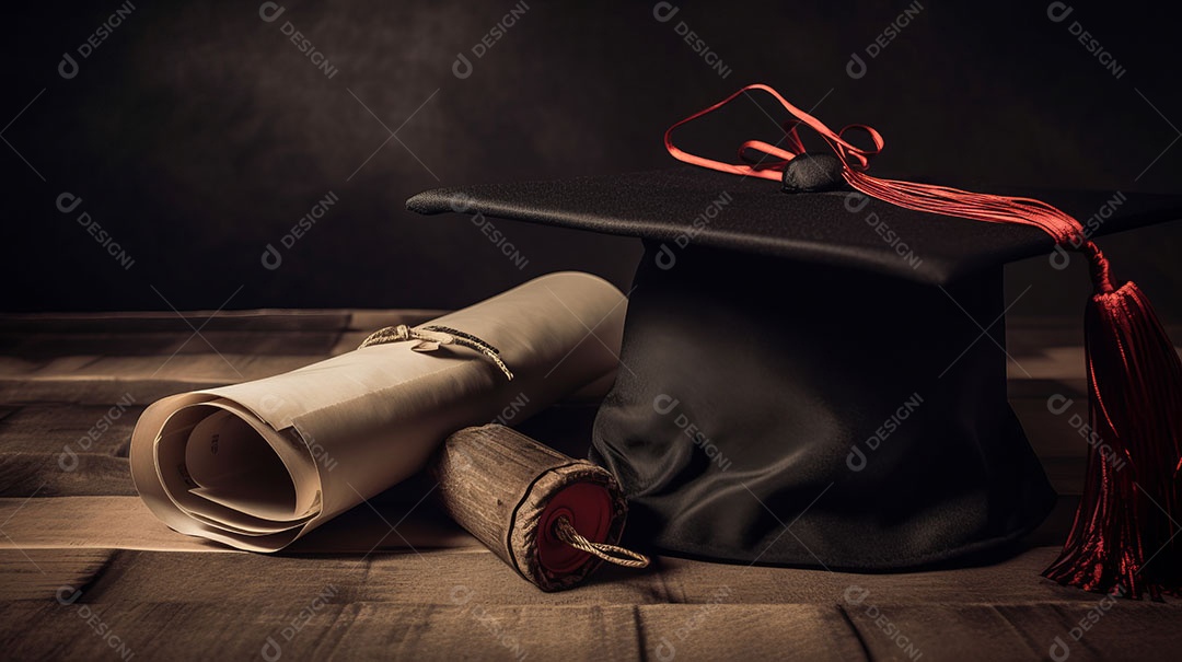 Placa de argamassa e um diploma de graduação aprendizagem de graduação.