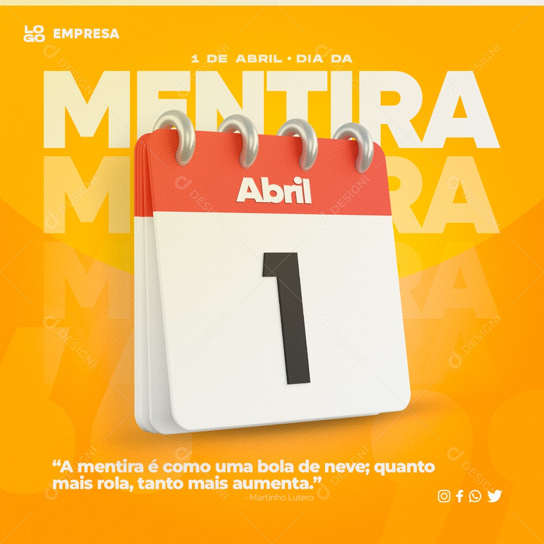 Social Media 01 De Abril Dia Da Mentira Calendario PSD Editável
