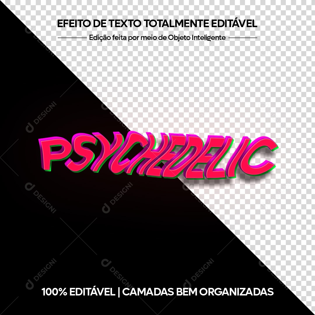 Efeito De Texto 3D Psychedelic PSD Editável