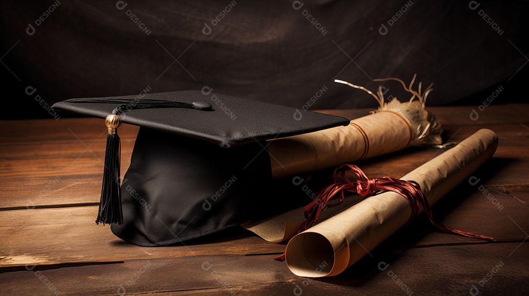 Placa de argamassa e um diploma de graduação aprendizagem de graduação.