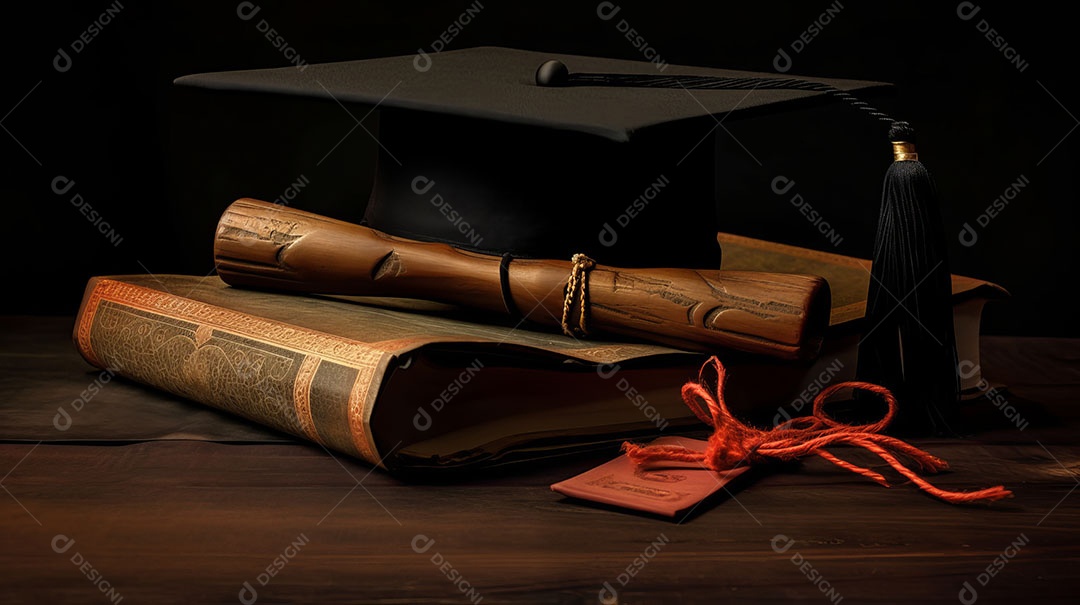 Placa de argamassa e um diploma de graduação aprendizagem de graduação.