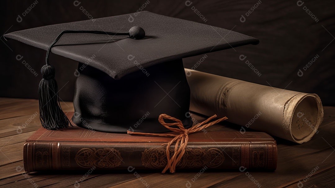 Placa de argamassa e um diploma de graduação aprendizagem de graduação.