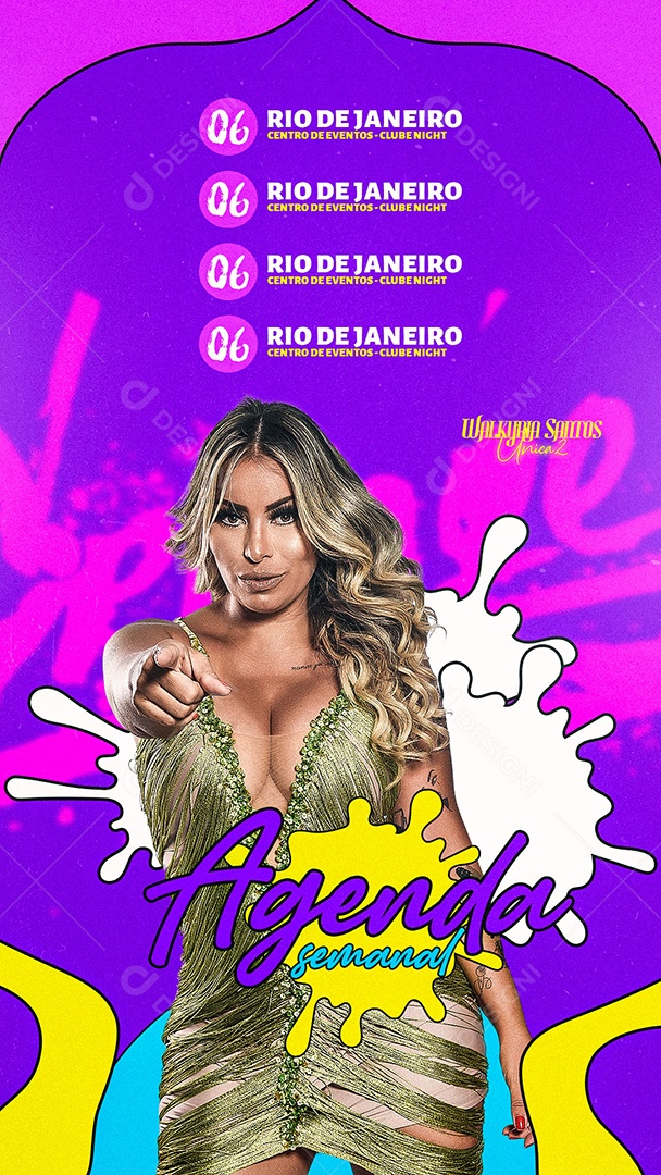 Flyer Agenda Semanal Cantora walkyria Santos Story Social Media PSD Editável
