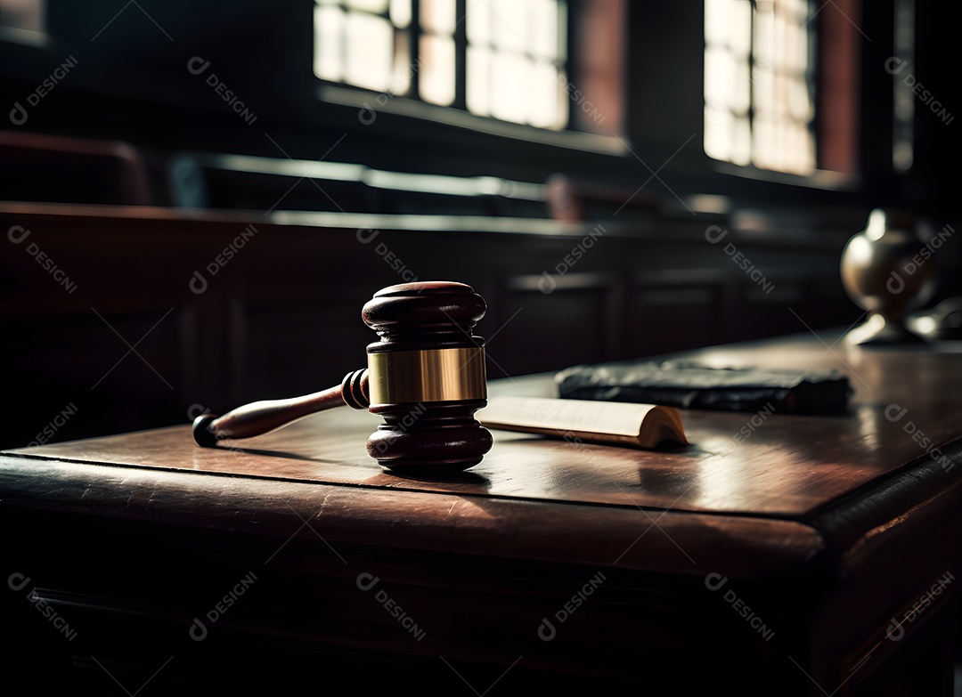 Martelo De Juiz Em Mesa De Tribunal Imagem Inteligência Artificial