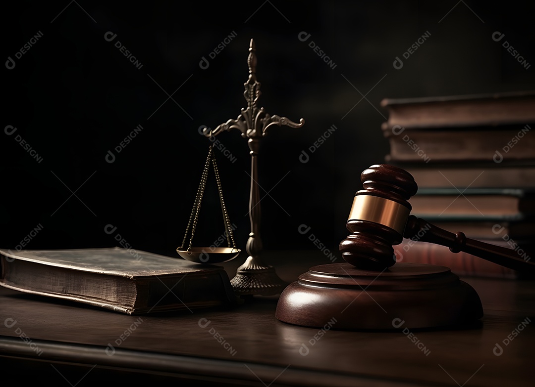 Balança Da Justiça e Martelo Em Mesa De Escritório Imagem Inteligência Artificial