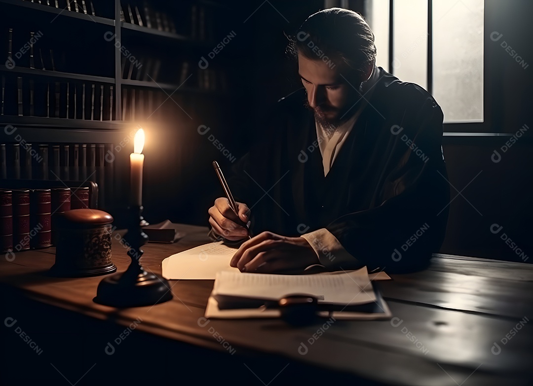 Advogado Escrevendo Em Seu Escritório De Advocacia Imagem Inteligência Artificial