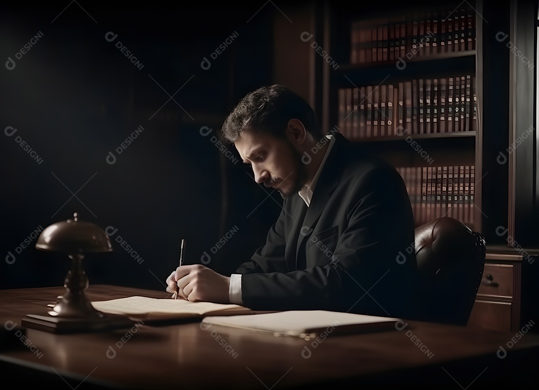 Advogado Escrevendo Em Seu Escritório De Advocacia Imagem Inteligência Artificial