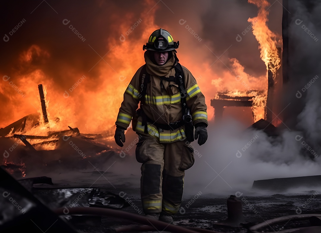 Bombeiro De Frente Pra Incêndio Imagem Inteligência Artificial